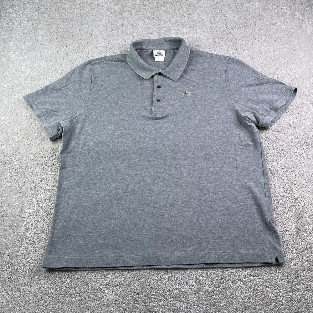 Lacoste Polo Shirt Mens 3XL 8 Grey Pique Cotton Tennis Golf Contrast Pop Collar‎
